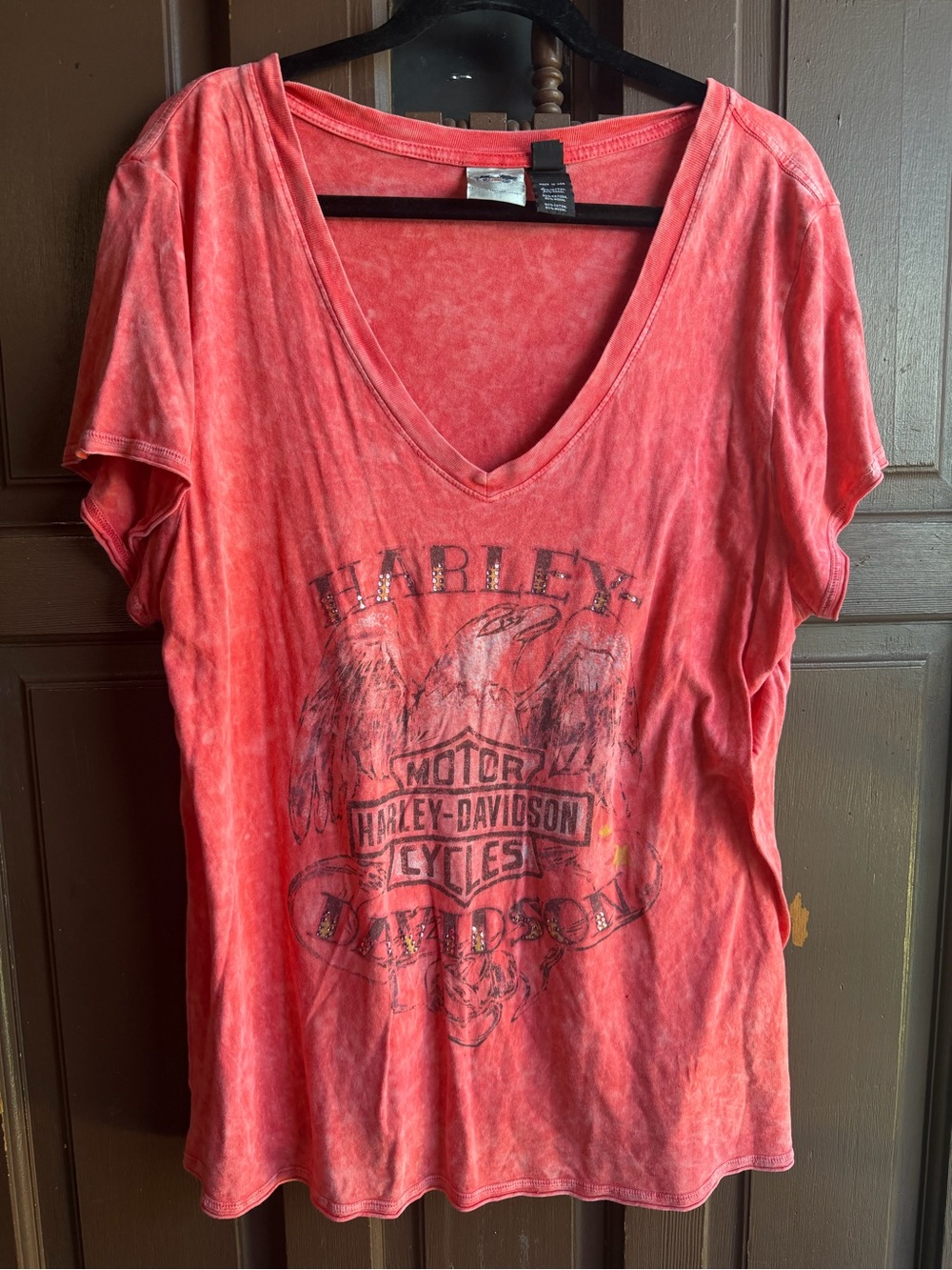 Harley-Davidson Red V-Neck Short Sleeve Graphic Tee